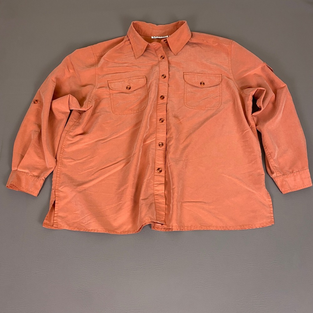 Dressbarn Shirt Women's Plus 2X Coral Orange Button Down Roll Tab Utility *Wear*